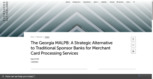 Security scan screenshot of https://www.eversheds-sutherland.com/en/finland/insights/the-georgia-malpb-a-strategic-alternative-to-traditional-sponsor-banks-for-merchant-card