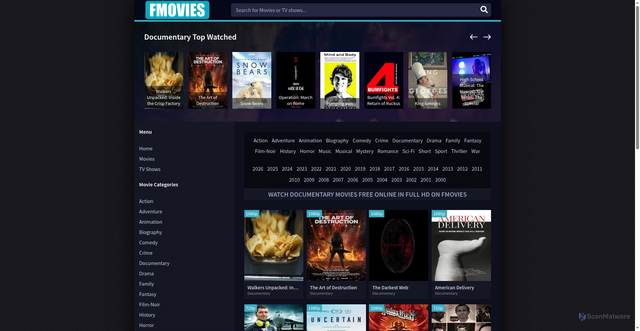 Security scan screenshot of https://fimovies.net/films/documentary/