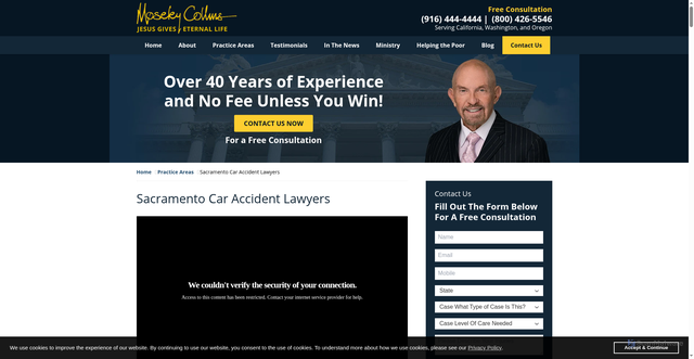Security scan screenshot of https://www.moseleycollins.com/car-accident.html