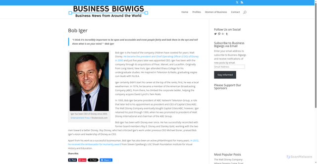 Security scan screenshot of https://businessbigwigs.com/profiles/bob-iger/