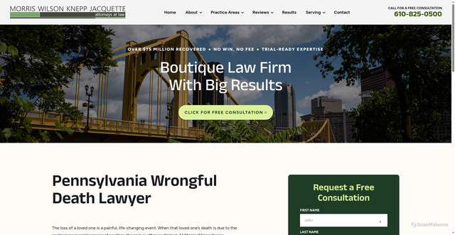 Security scan screenshot of https://www.morriswilson.com/wrongful-death/