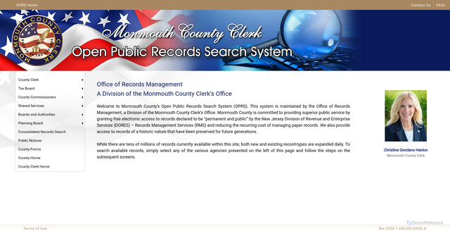 Security scan screenshot of https://oprs.co.monmouth.nj.us