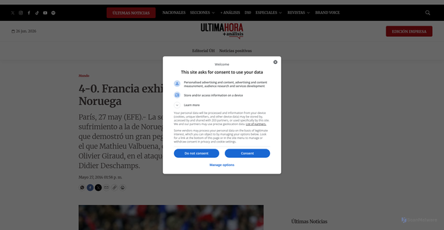 Security scan screenshot of https://www.ultimahora.com/4-0-francia-exhibe-pegada-noruega-n798370