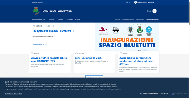Security scan screenshot of https://www.comune.correzzana.mb.it/