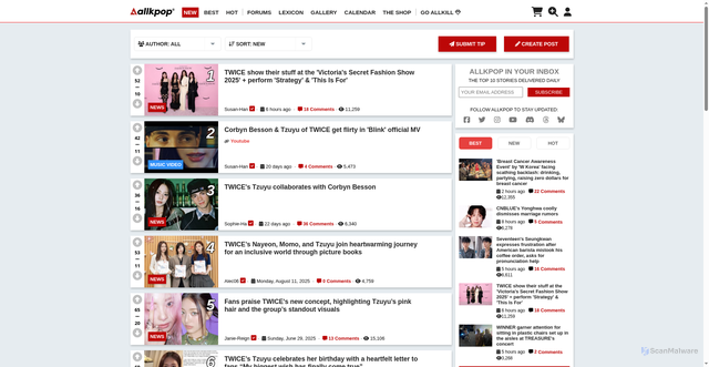 Security scan screenshot of https://www.allkpop.com/artisttag/tzuyu