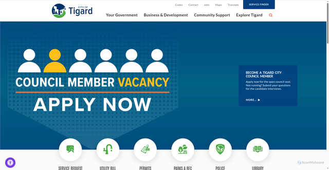Security scan screenshot of https://www.tigard-or.gov/