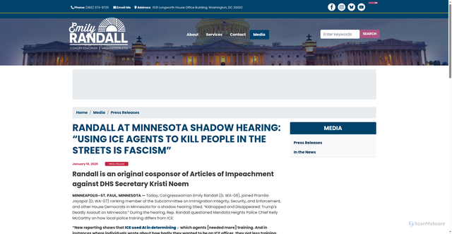 Security scan screenshot of https://randall.house.gov/media/press-releases/randall-minnesota-shadow-hearing-using-ice-agents-kill-people-streets-fascism