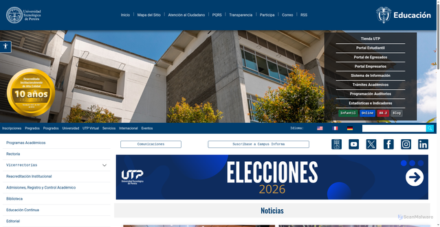 Security scan screenshot of https://utp.edu.co