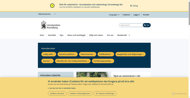 Security scan screenshot of https://www.lansstyrelsen.se/kronoberg/