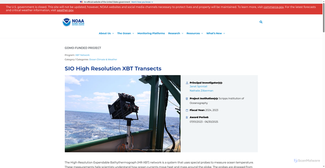 Security scan screenshot of https://globalocean.noaa.gov/project/sio-high-resolution-xbt-transects/