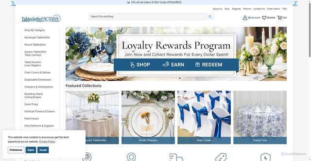 Security scan screenshot of https://tableclothsfactory.com