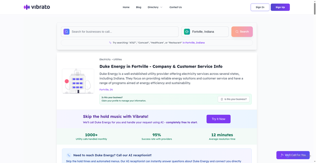 Security scan screenshot of https://www.getvibrato.com/c/biz/duke-energy-fortville-indiana