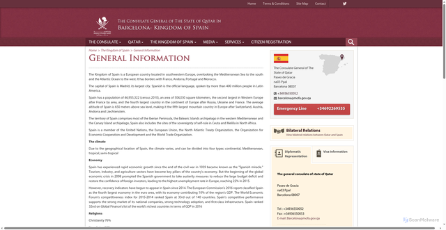 Security scan screenshot of https://barcelona.consulate.qa/en/the-kingdom-of-spain/general-information