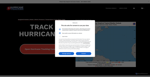 Security scan screenshot of https://www.hurricanetracker.net/