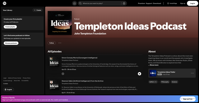 Security scan screenshot of https://open.spotify.com/show/3YOD3Evupsbi8sFs8TS6d3?utm_source=Receive+News+from+the+John+Templeton+Foundation&utm_campaign=7196514ed1-EMAIL_CAMPAIGN_2026_templetonideas_20260325_COPY_0&utm_medium=email&utm_term=0_-42837b4b08-97355777