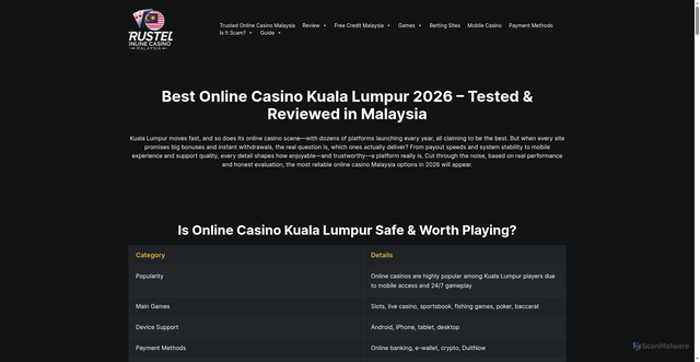 Security scan screenshot of https://trustedonlinecasinomalaysia.com/online-casino-kuala-lumpur/