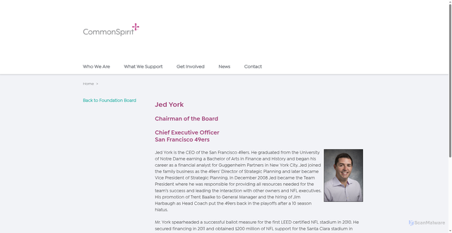 Security scan screenshot of https://commonspirithealthphilanthropy.org/legacy/who-we-are/jed-york-bio