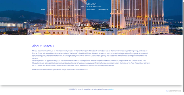 Security scan screenshot of https://icss2024.servicescienceglobal.org/about-macau/
