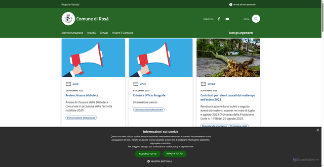 Security scan screenshot of https://www.comune.rosa.vi.it/it
