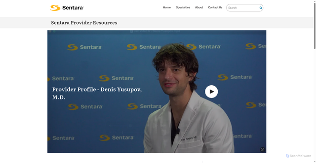 Security scan screenshot of https://www.sentaraproviderresources.com/videos/provider-profile-denis-yusupov-m-d