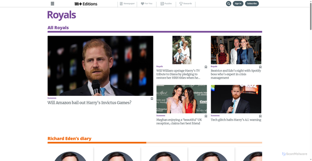 Security scan screenshot of https://newspaper.dailymail.com/royals