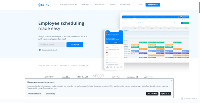 Security scan screenshot of https://getsling.com