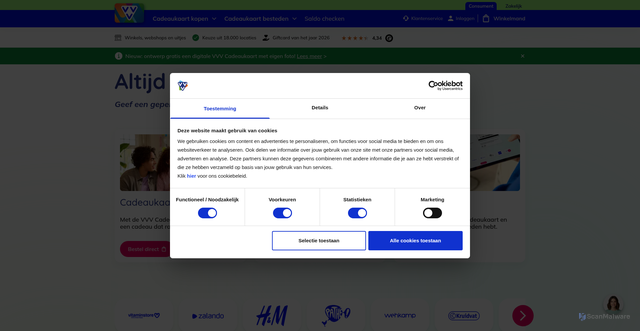 Security scan screenshot of https://www.vvvcadeaukaarten.nl