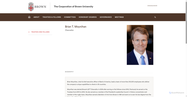 Security scan screenshot of https://corporation.brown.edu/people/brian-t-moynihan