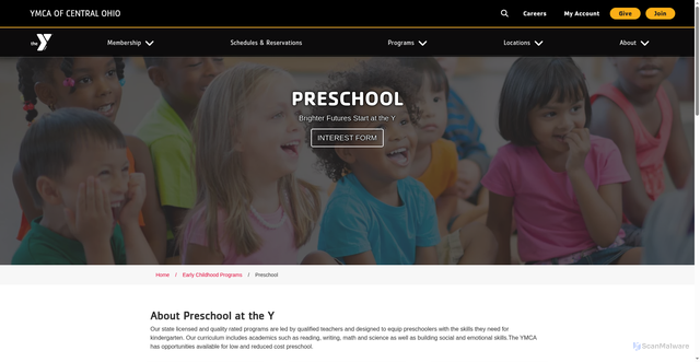 Security scan screenshot of https://ymcacolumbus.org/early-childhood/preschool