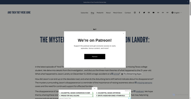 Security scan screenshot of https://www.andthentheyweregone.com/blog/the-mysterious-disappearance-of-jason-landry-uncovering-the-truth