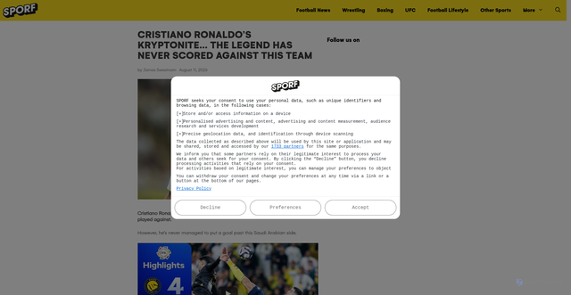 Security scan screenshot of https://www.sporf.com/cristiano-ronaldos-kryptonite-the-legend-has-never-scored-against-this-team/