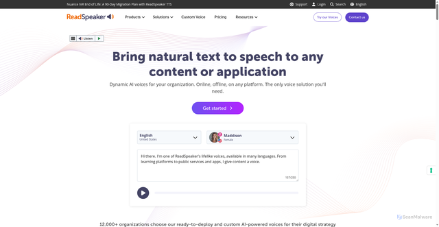 Security scan screenshot of https://f1-oc.readspeaker.com