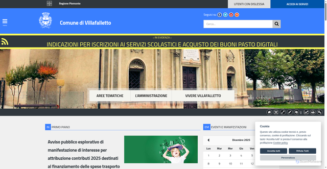 Security scan screenshot of https://www.comune.villafalletto.cn.it/