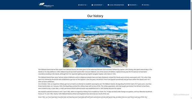 Security scan screenshot of https://falklands.gov.fk/our-history
