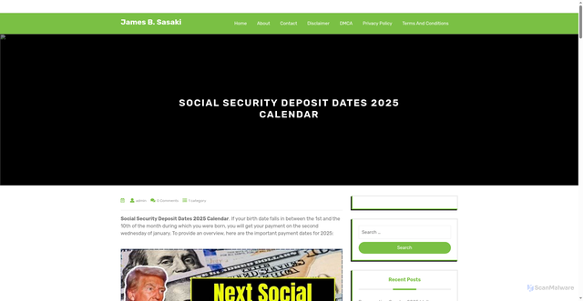Security scan screenshot of https://jamesbsasaki-3ss.pages.dev/xyom-social-security-deposit-dates-2025-calendar-btdoz/