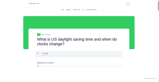 Security scan screenshot of https://our.today/what-is-us-daylight-saving-time-and-when-do-clocks-change/