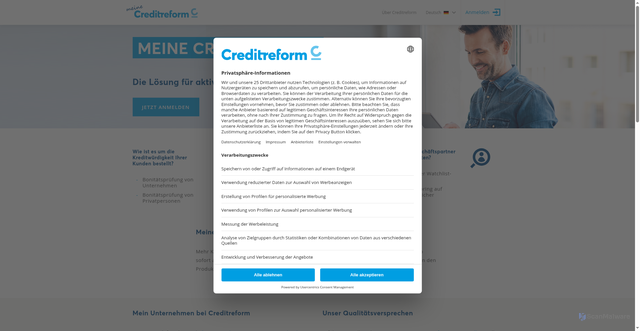 Security scan screenshot of https://meine.creditreform.de