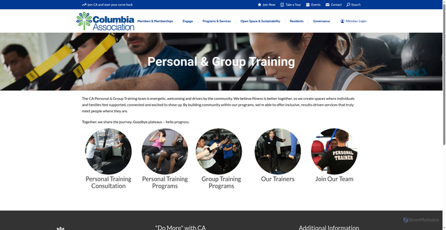 Security scan screenshot of https://columbiaassociation.org/sports-recreation/personal-training/