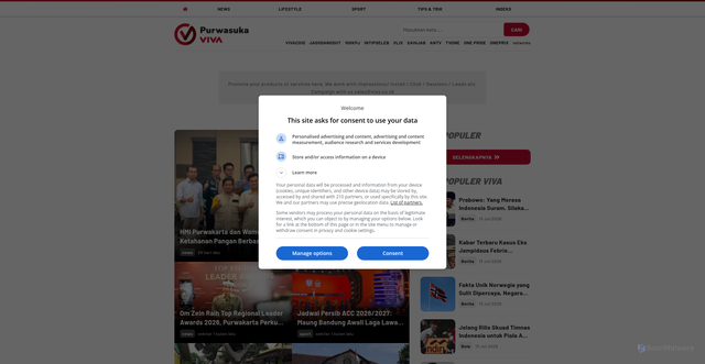 Security scan screenshot of https://purwasuka.viva.co.id