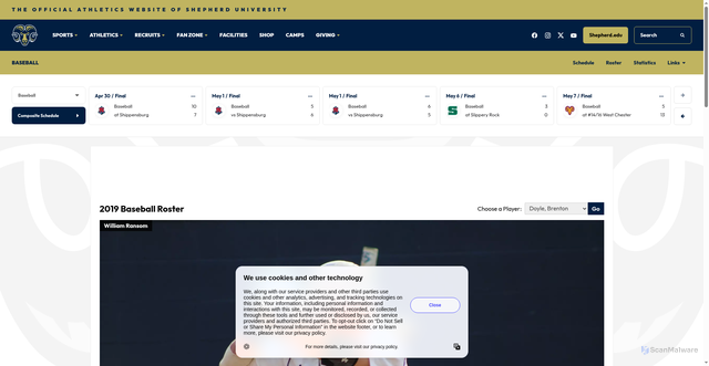 Security scan screenshot of https://shepherdrams.com/sports/baseball/roster/brenton-doyle/2526