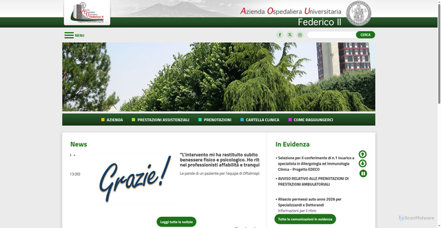 Security scan screenshot of https://www.policlinico.unina.it
