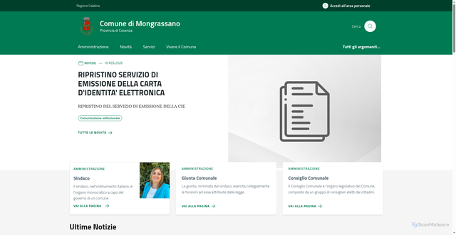 Security scan screenshot of https://comune.mongrassano.cs.it/