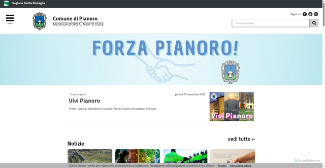Security scan screenshot of https://www.comune.pianoro.bo.it/servizi/notizie/notizie_homepage.aspx