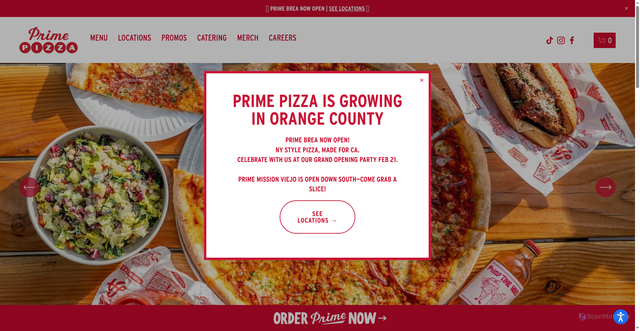 Security scan screenshot of https://primepizza.com/