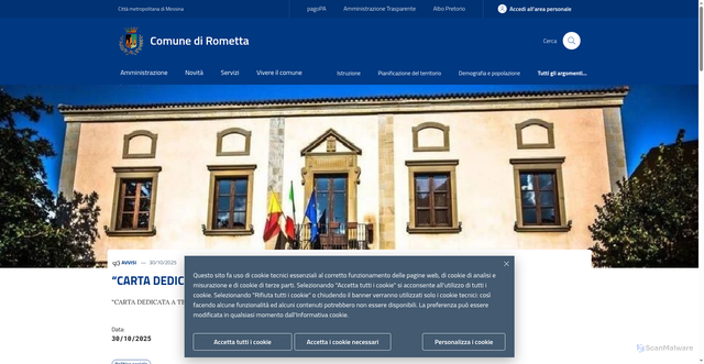 Security scan screenshot of https://www.comune.rometta.me.it/