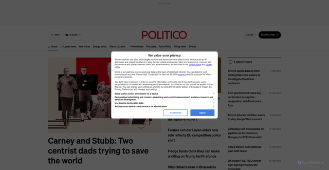 Security scan screenshot of https://politico.eu