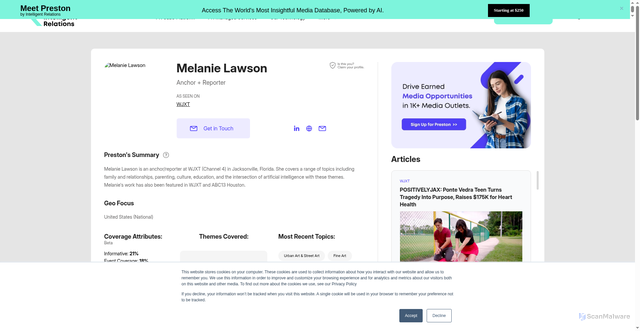 Security scan screenshot of https://intelligentrelations.com/journalist/melanie-lawson/