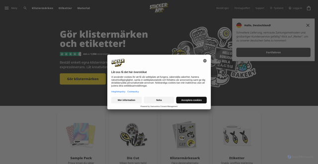 Security scan screenshot of https://stickerapp.se/