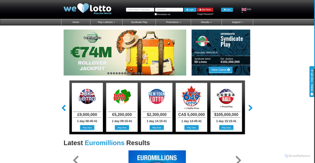 Security scan screenshot of https://www.welovelotto.com/
