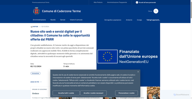 Security scan screenshot of https://www.comune.caderzoneterme.tn.it/